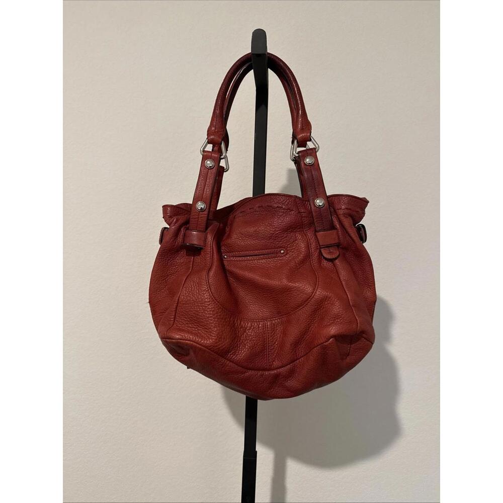 B. Makowsky Rust Leather Hobo Handbag  with Chunky Silver Hardware - Picture 6 of 9